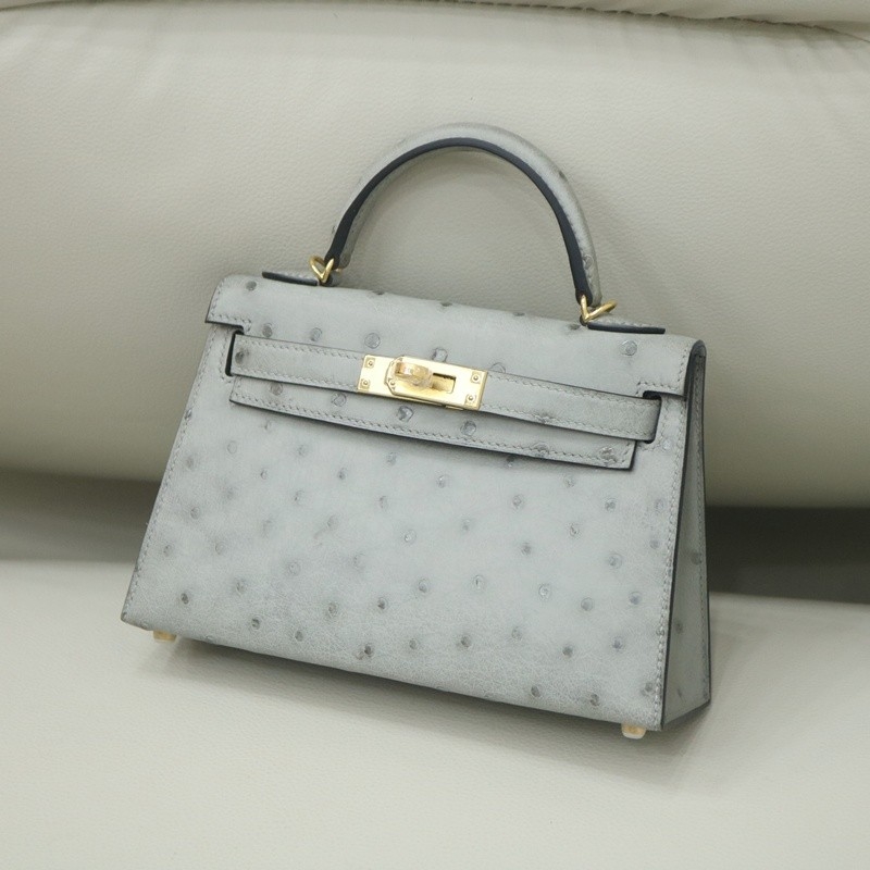 8U BIue GIacier ostrich mini kelly II with ghw