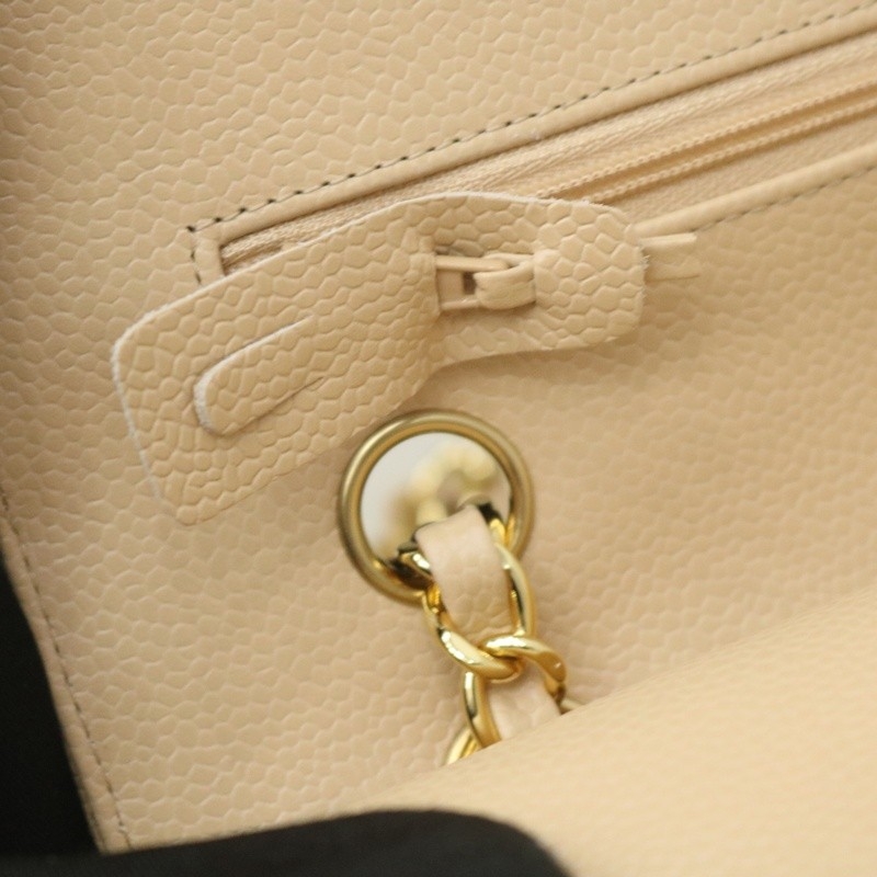 Chanel Medium Classic Double Flap Bag Apricot Quilted Caviar gold Hardware