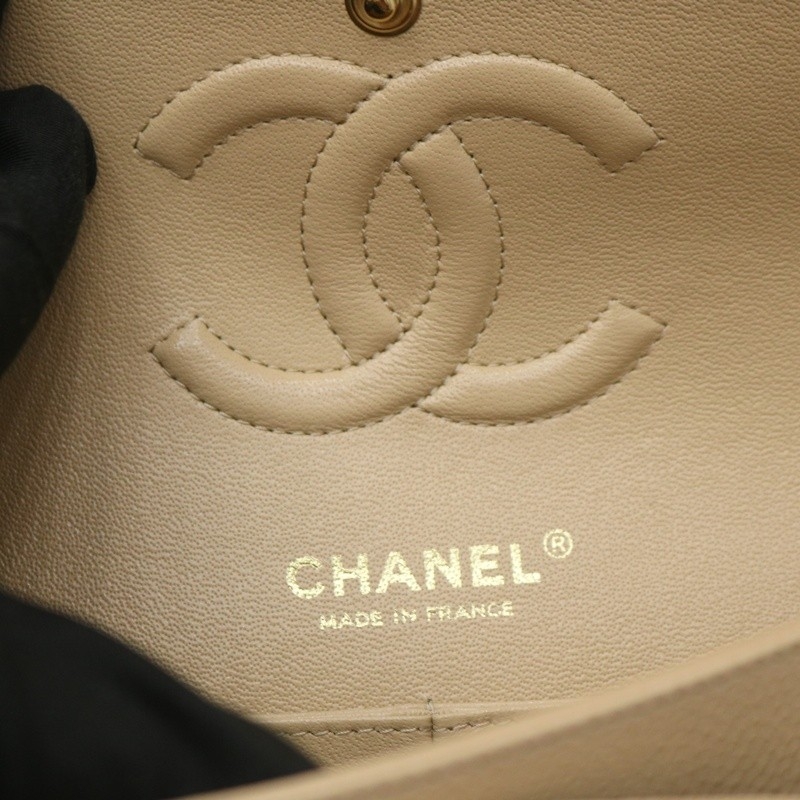 Chanel Medium Classic Double Flap Bag Apricot Quilted Caviar gold Hardware