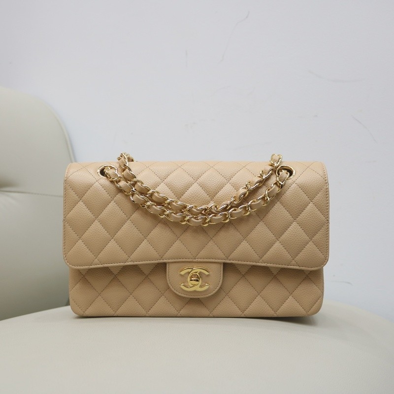 Chanel Medium Classic Double Flap Bag Apricot Quilted Caviar gold Hardware