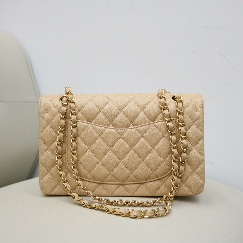 Chanel Medium Classic Double Flap Bag Apricot Quilted Caviar gold Hardware