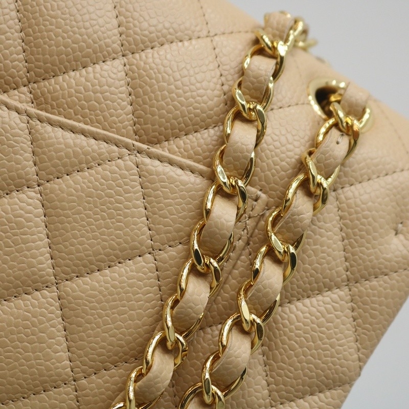 Chanel Medium Classic Double Flap Bag Apricot Quilted Caviar gold Hardware