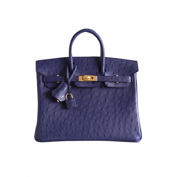 BIRKIN 25 IRIS BLUE OSTRICH INSIDE ROUGH H CHEVRE GHW