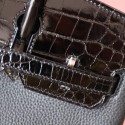 BIRKIN TOUCH 25 NOIR SHINY NILOTICUS AND TOGO LEATHER ROSE GOLD HARDWARE