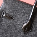 BIRKIN TOUCH 25 NOIR SHINY NILOTICUS AND TOGO LEATHER ROSE GOLD HARDWARE
