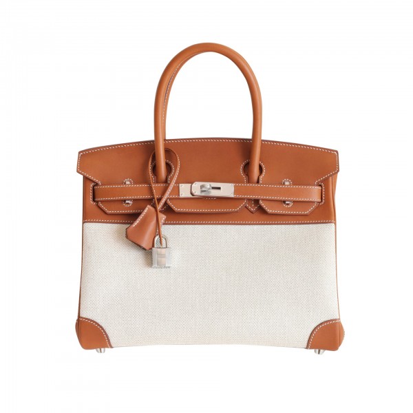 BIRKIN 30 FAUVE BARENIA AND TOILE CANVAS PHW