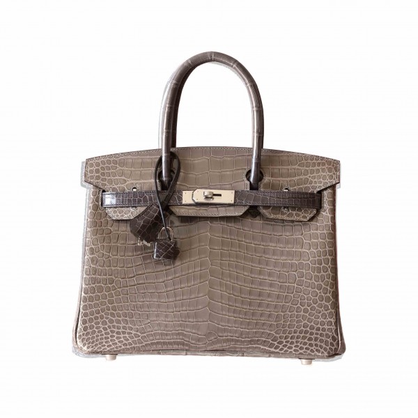 BIRKIN 30 GRIS TOURTERELLE AND GRAPHITE SHINY POROSUS PHW