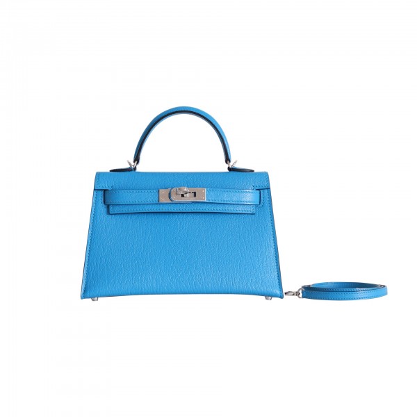 MINIKELLY BLUE FRIDA CHEVRE SILVER HARDWARE