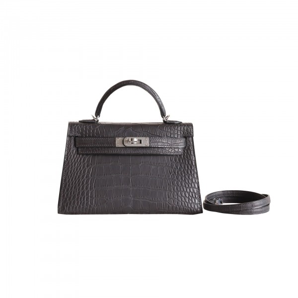 MINIKELLY GRAPHITE MATTE ALLIGATOR SILVER HARDWARE